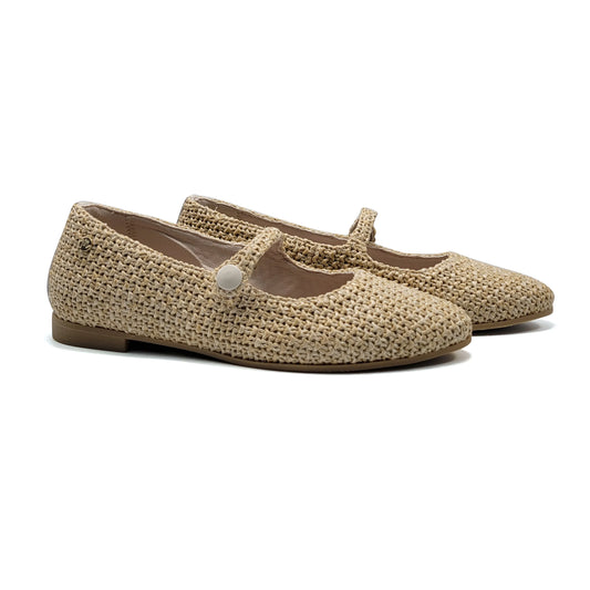 Manuela De Juan Beige Crochet Mary Jane S3089