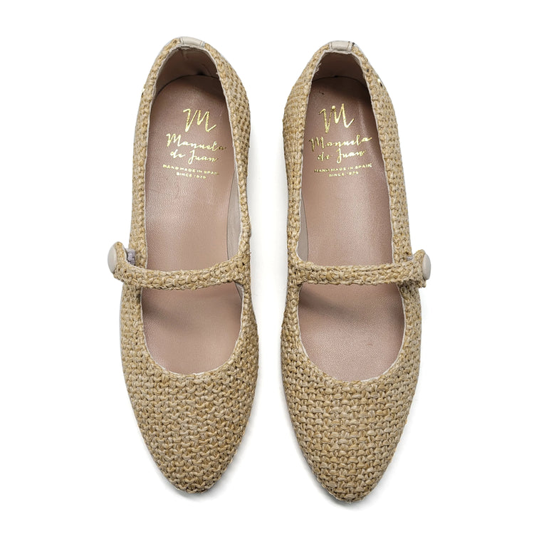 Manuela De Juan Beige Crochet Mary Jane S3089