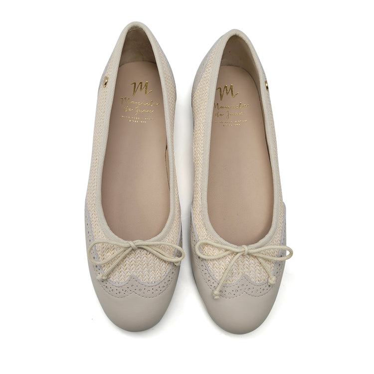 Manuela De Juan Beige Whicker Wingtip Ballet S3062