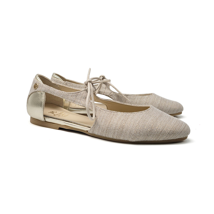 Manuela De Juan Gold Linen Lace Dress Shoe S3042