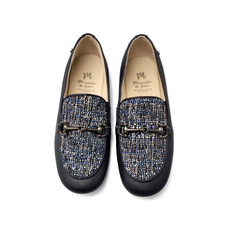 Manuela De Juan Navy Tweed Chain Slip on S3140