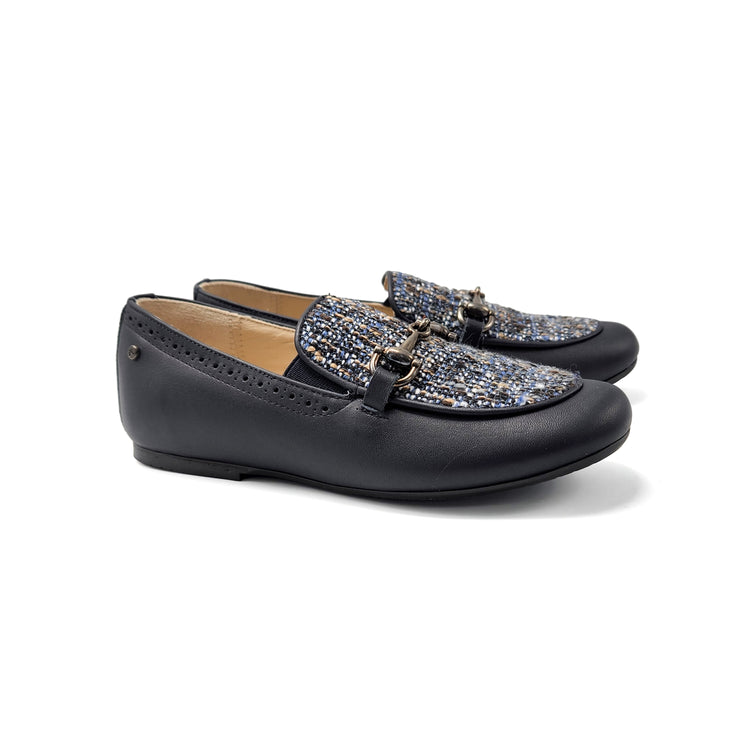 Manuela De Juan Navy Tweed Chain Slip on S3140