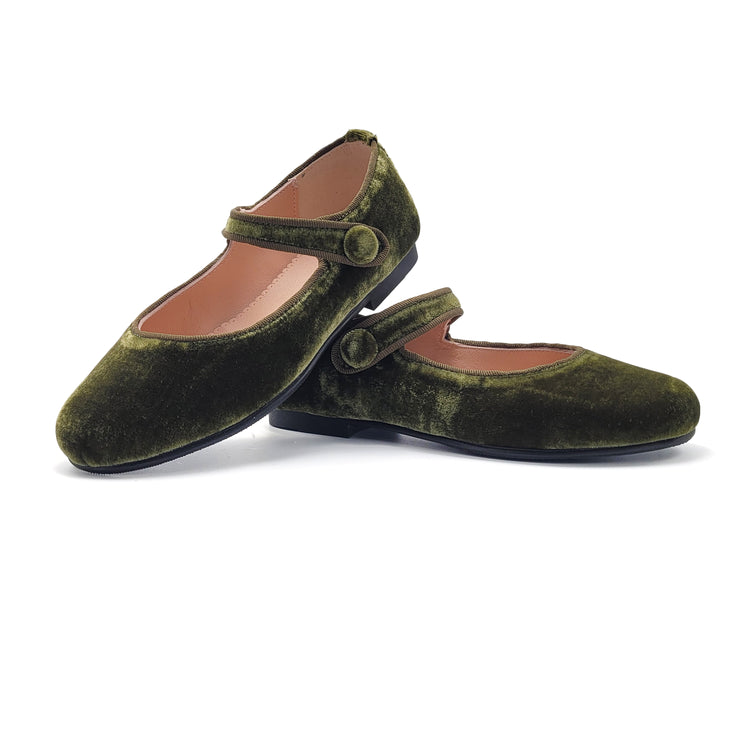 RUTH SECRET Olive Green Velvet Mary Jane 1004