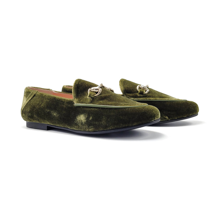 Ruth Secret Olive Green Velvet Chain Slip on 3655