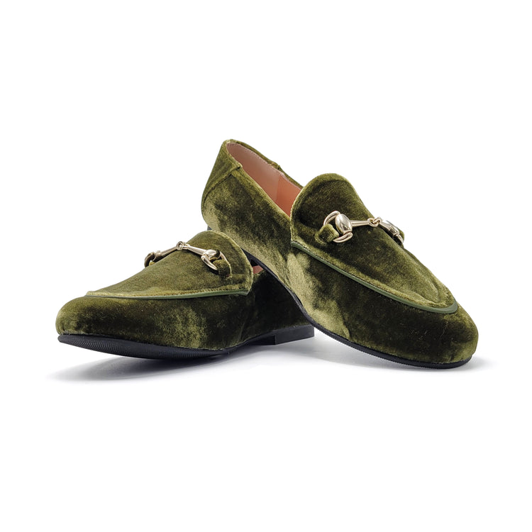 Ruth Secret Olive Green Velvet Chain Slip on 3655