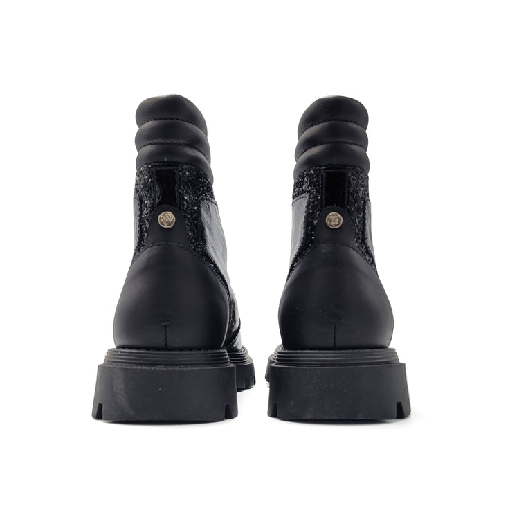 Manuela De Juan Black Brushed Patent Bootie S3155