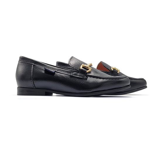 Atlanta Mocassin Black Little Grain Buckle Loafer 19014