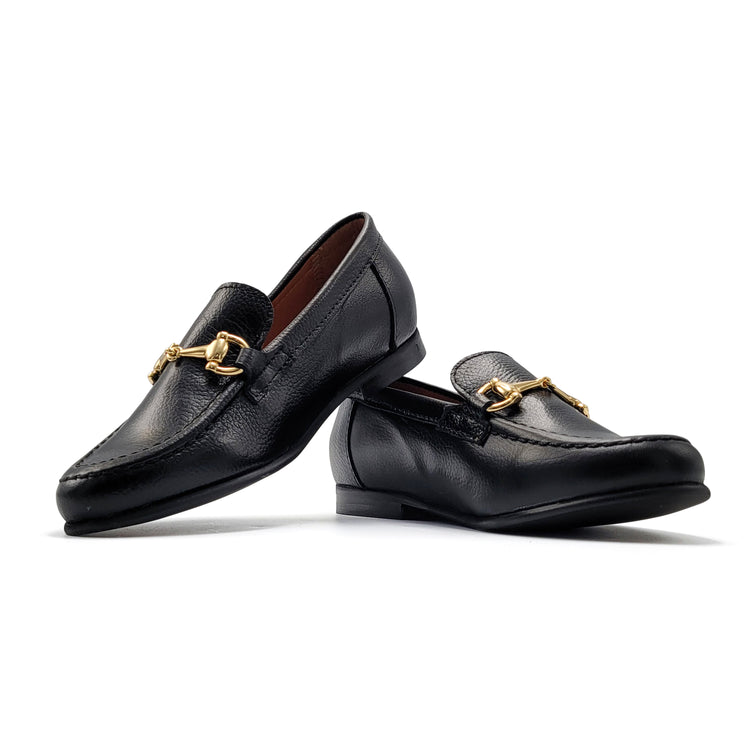 Atlanta Mocassin Black Little Grain Buckle Loafer 19014