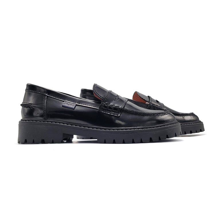 Atlanta Mocassin Black Hi Shine Chunky Penny Loafer SS02