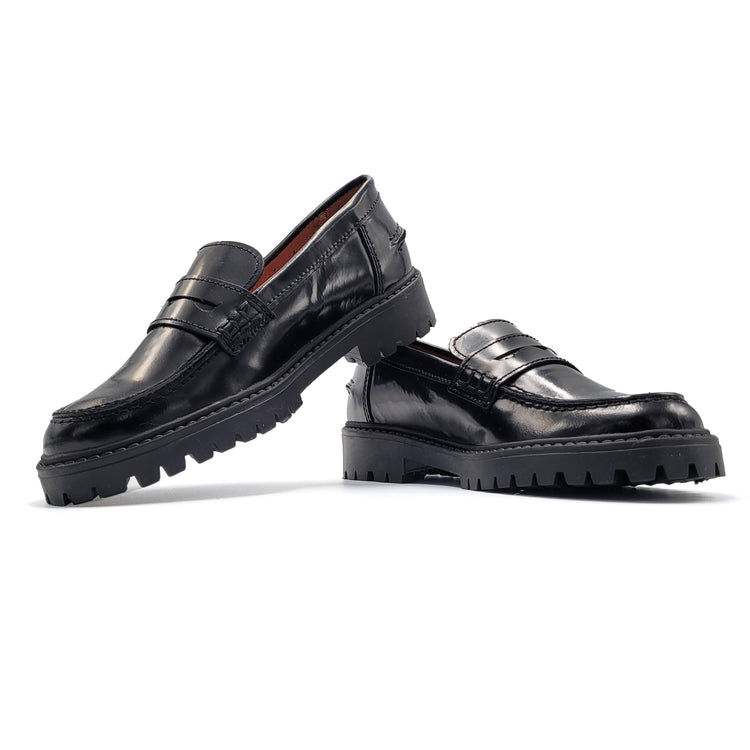 Atlanta Mocassin Black Hi Shine Chunky Penny Loafer SS02