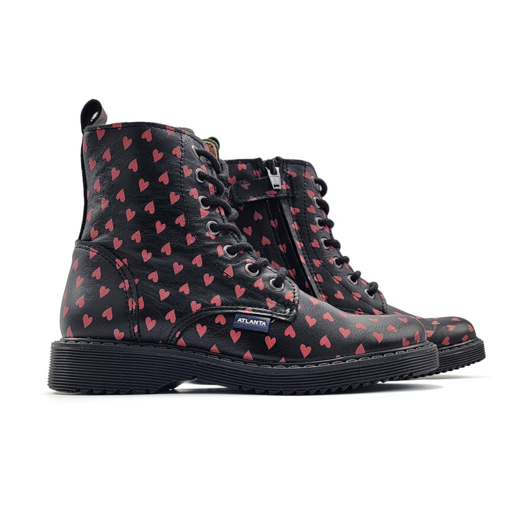 Atlanta Mocassin Black Red Heart Bootie 01D