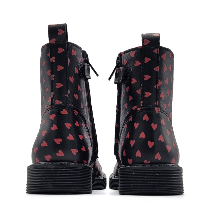 Atlanta Mocassin Black Red Heart Bootie 01D