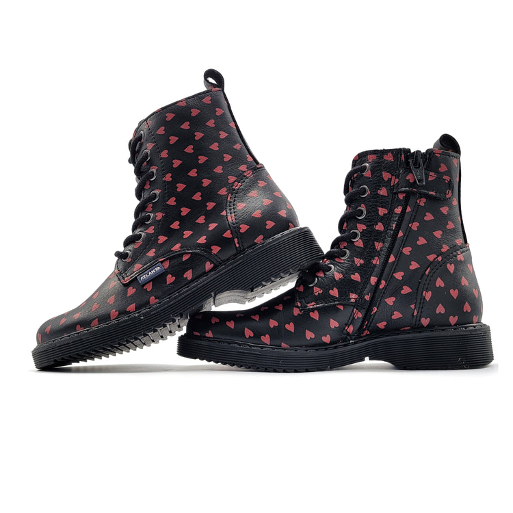 Atlanta Mocassin Black Red Heart Bootie 01D