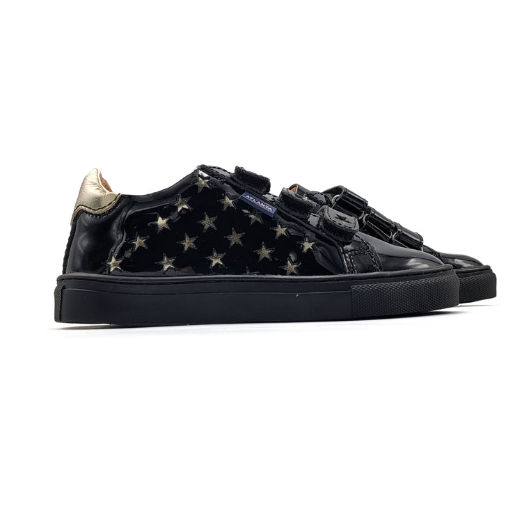 Atlanta Mocassin Black Patent Gold Star Velcro Sneaker 104