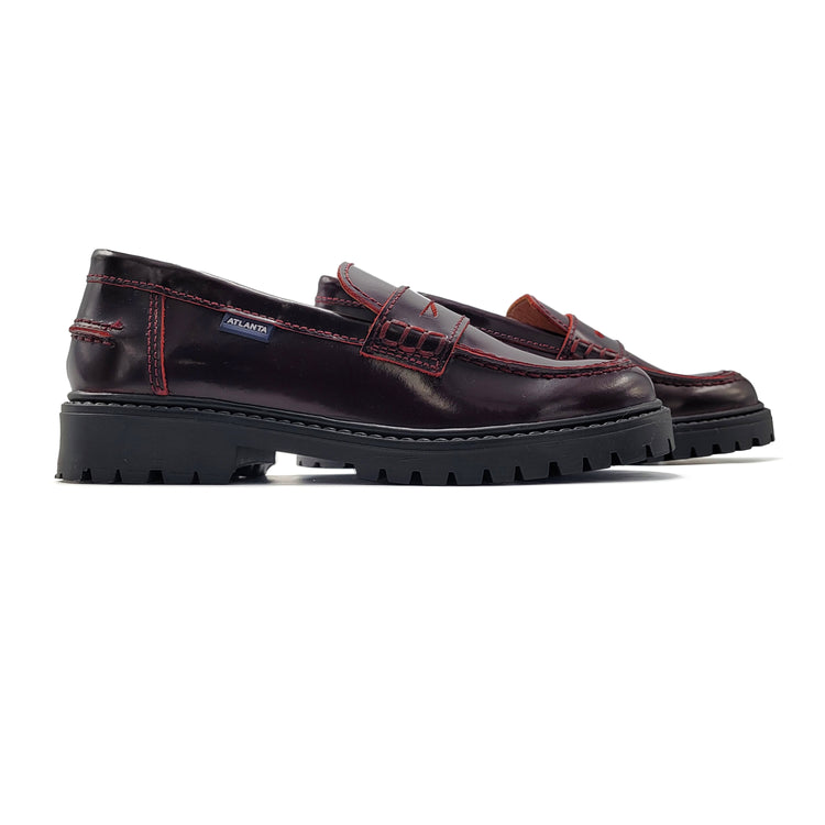 Atlanta Mocassin Burgundy Hi Shine Chunky Penny Loafer SS02