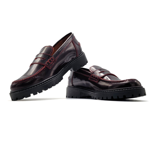 Atlanta Mocassin Burgundy Hi Shine Chunky Penny Loafer SS02