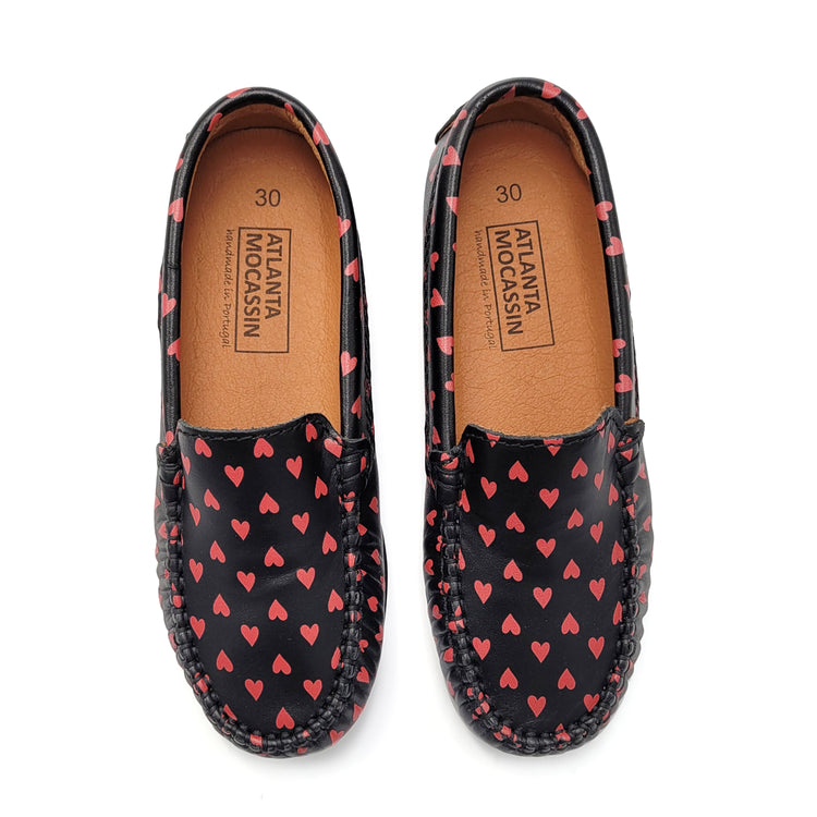 Atlanta Mocassin Black Red Heart Loafer 015