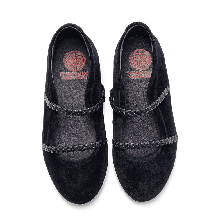 Blublonc Caroline Black Velvet Braids Slip on