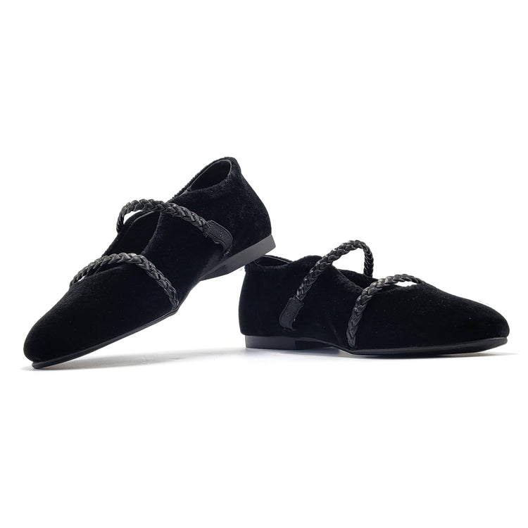 Blublonc Caroline Black Velvet Braids Slip on