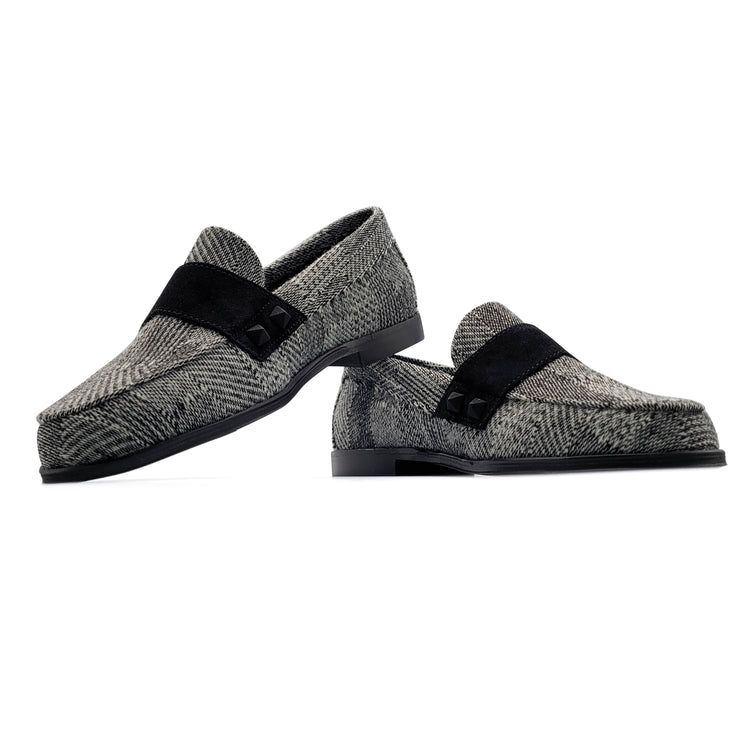 Blublonc Holly Black & White Tweed Loafer