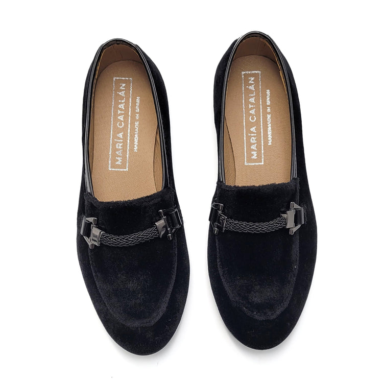 Maria Catalan Black Velvet Buckle Loafer 705734