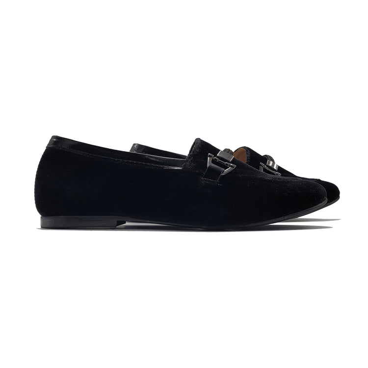 Maria Catalan Black Velvet Buckle Loafer 705734