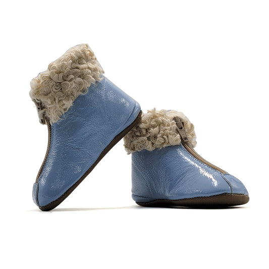 Pepe Baby Blue Front Zipper Curly Fur Rimmed Bootie 225