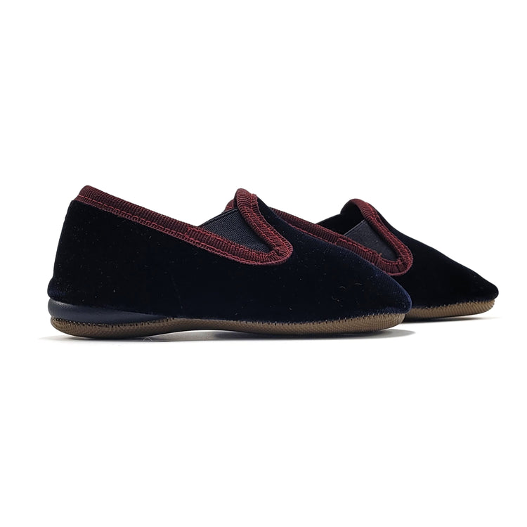 Pepe' Navy Velvet Burgundy Trimmed Smoking Slip On 280