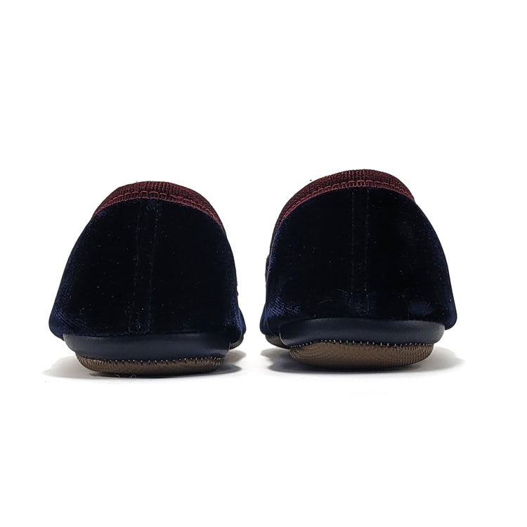 Pepe' Navy Velvet Burgundy Trimmed Smoking Slip On 280