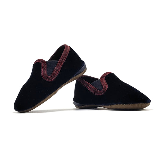 Pepe' Navy Velvet Burgundy Trimmed Smoking Slip On 280