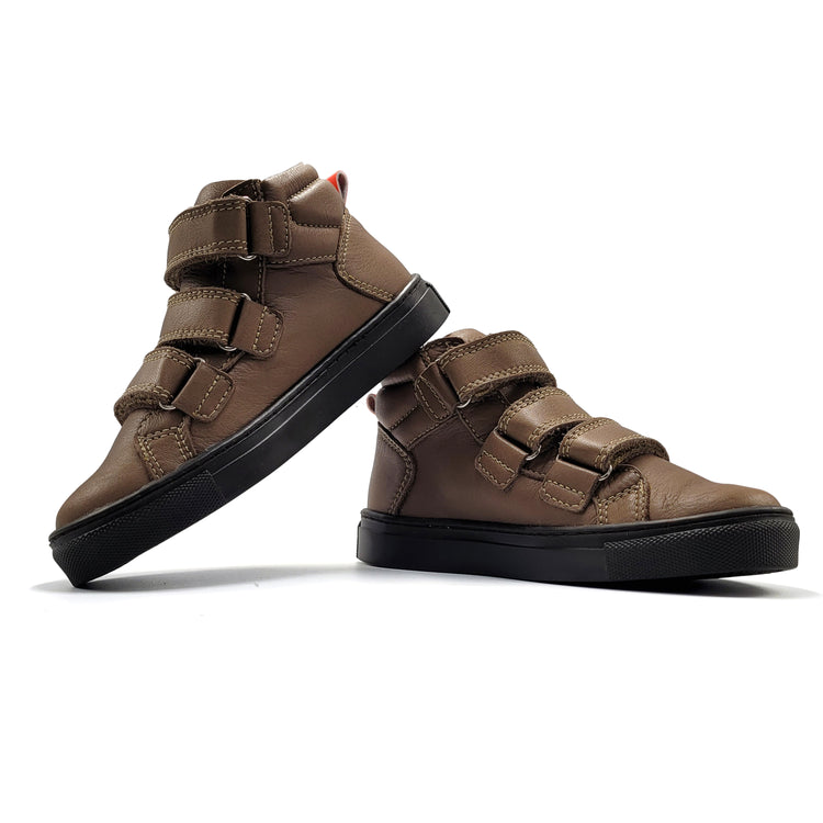 Atlanta Mocassin Taupe Three Strap High Top Sneaker 021