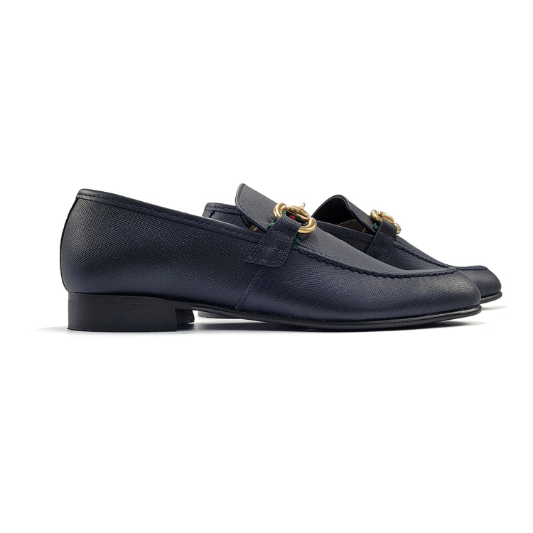 Andanines Navy Saffiano Ribbon Loafer 192776