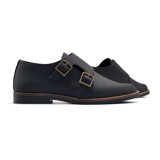 Andanines Black Gum Monk Strap Dress Shoe 222413