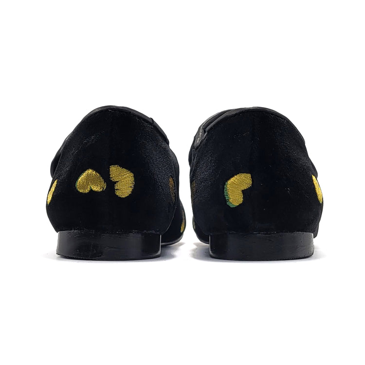 Geppettos Black Velvet Gold Heart Mary Jane GP0576