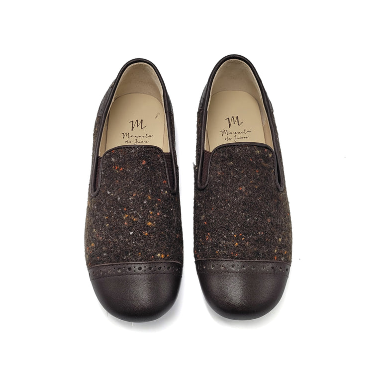 Manuela De Juan Brown Speckled Wool Smoking Shoe S3145