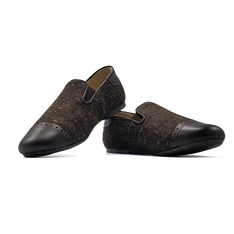 Manuela De Juan Brown Speckled Wool Smoking Shoe S3145