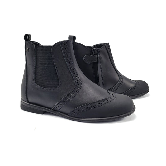 Manuela De Juan Black Rubber (Gum) Wingtip Bootie S2369