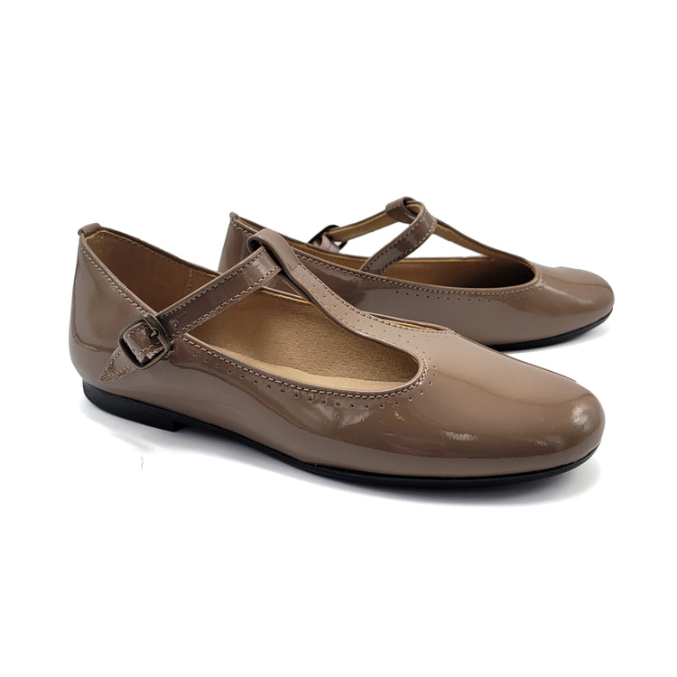 Maria Catalan Taupe Patent T-Strap 700702