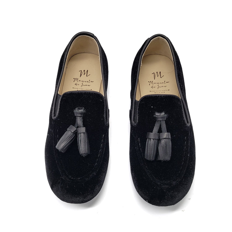 Manuela De Juan Black Velvet Tassel Slip On Dress Shoe S3138