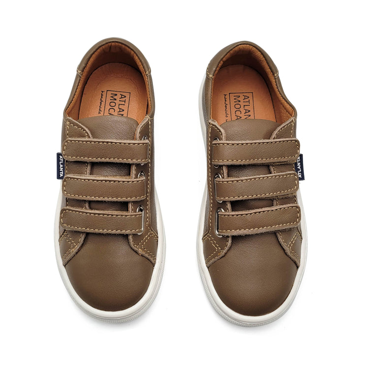 Atlanta Mocassin Taupe 3 Strap Velcro Sneaker 523