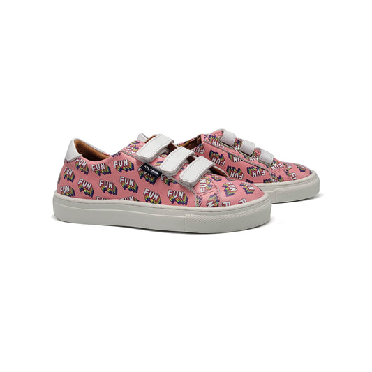 Atlanta Mocassin Pink Fun 3 Strap Velcro Sneaker 523