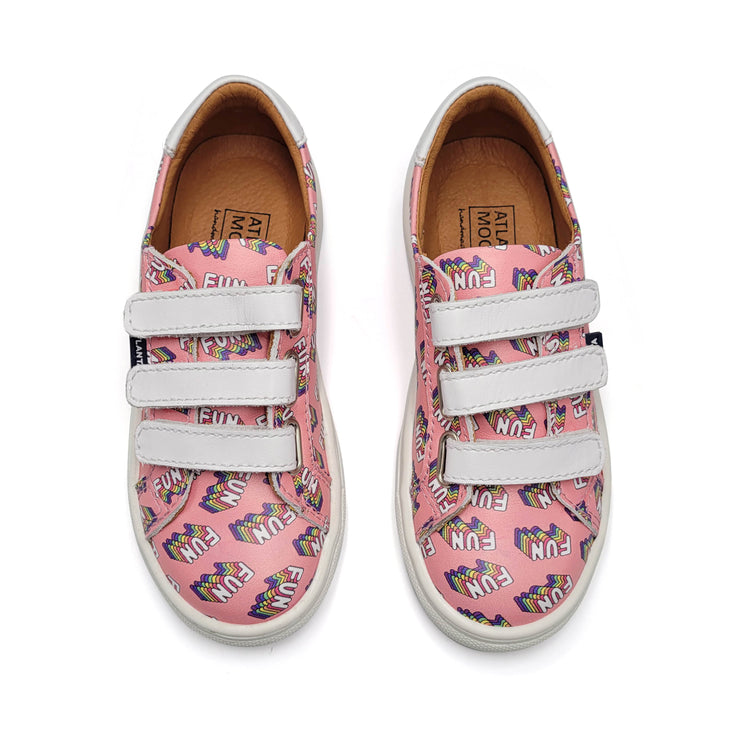 Atlanta Mocassin Pink Fun 3 Strap Velcro Sneaker 523