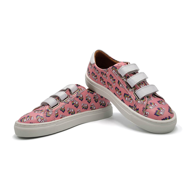 Atlanta Mocassin Pink Fun 3 Strap Velcro Sneaker 523