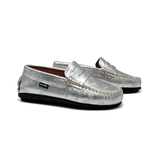 Atlanta Mocassin Silver Metallic Butterfly Loafer 032