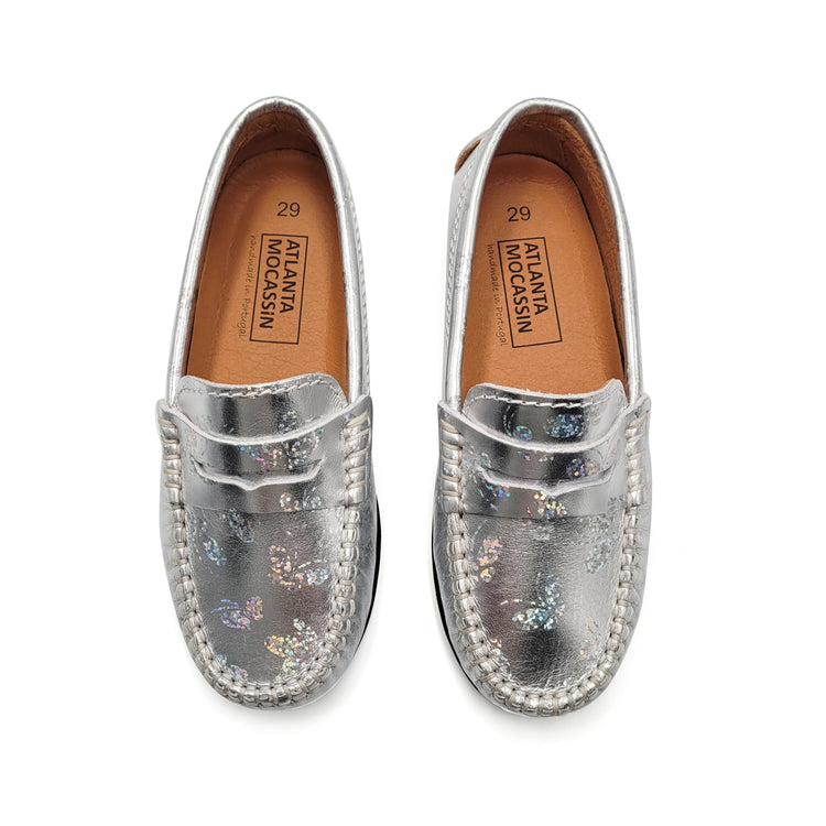 Atlanta Mocassin Silver Metallic Butterfly Loafer 032