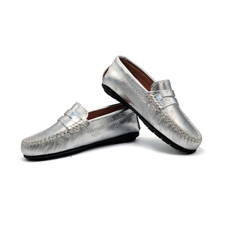 Atlanta Mocassin Silver Metallic Butterfly Loafer 032