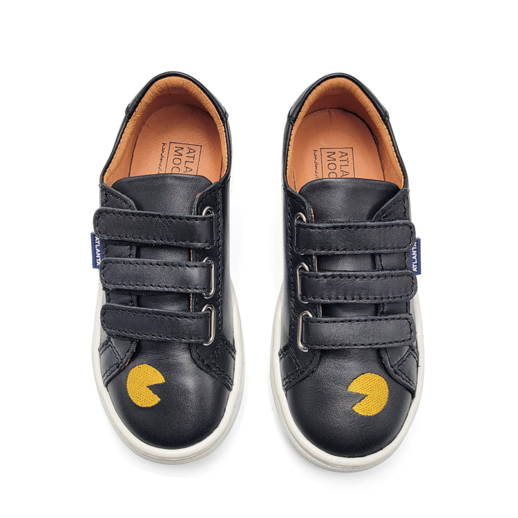 Atlanta Mocassin Black Pacman 3 Strap Velcro Sneaker 523