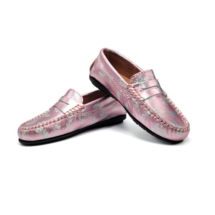 Atlanta Mocassin Pink Metal Butterfly Penny Loafer 032