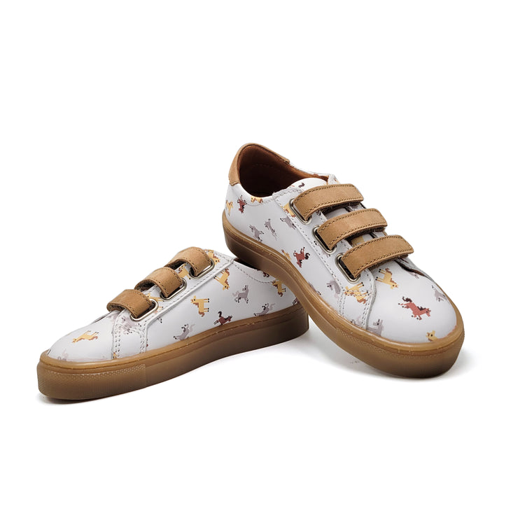 Atlanta Mocassin White Horses 3 Strap Velcro Sneaker 523