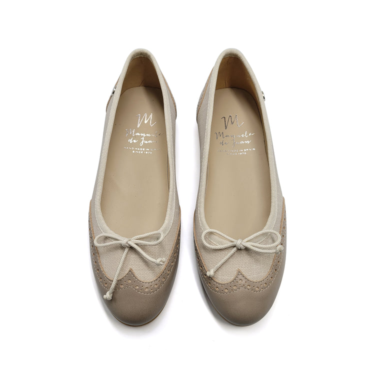 Manuela De Juan Ivory Linen Wingtip Ballet S3062